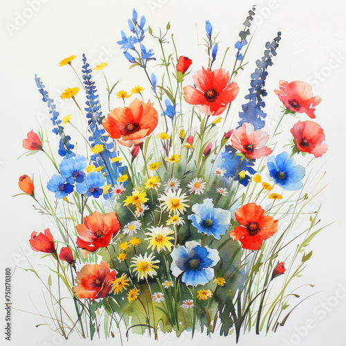 beautiful wildflowers watercolor illustration isolated  © Agave Studio