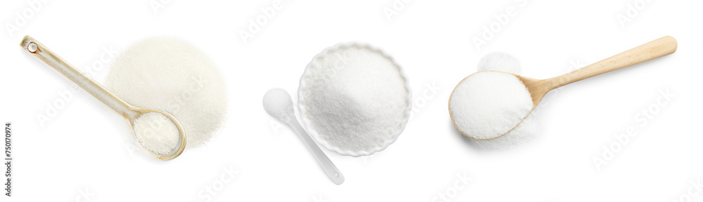 Fototapeta premium Granulated sugar isolated on white, top view