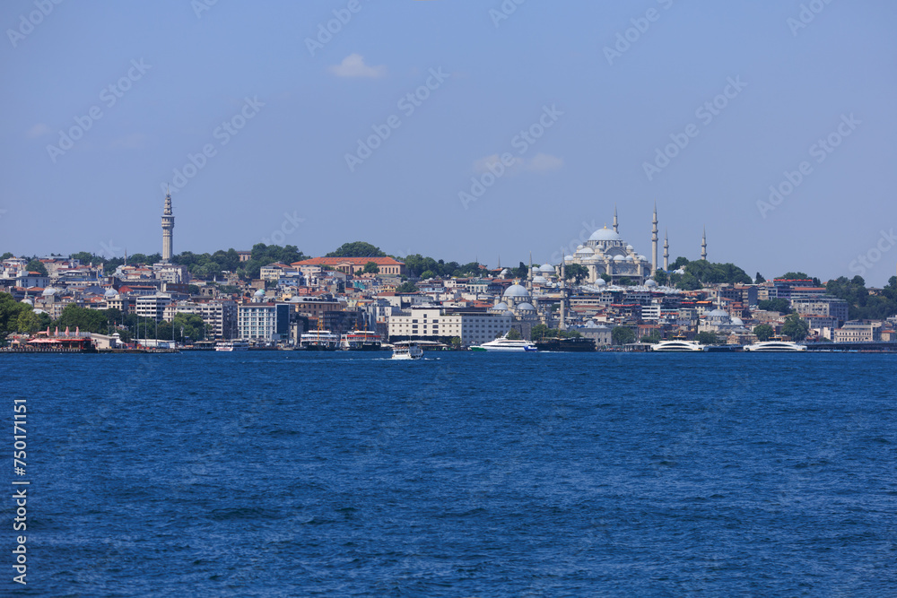 Cityscape View from the water to buildings in the city of Istanbul 