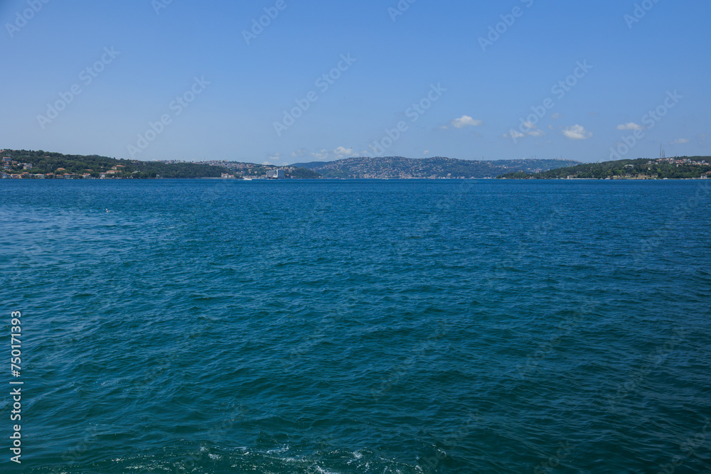 View from the water to buildings in the city of Istanbul 