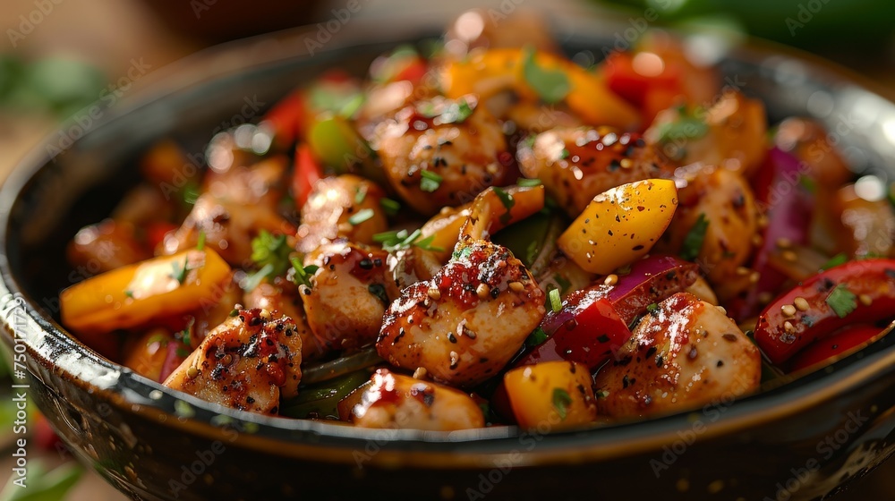Pan Filled With Chicken and Vegetables on Wooden Table Pan Filled With Chicken and Vegetables on Wooden Table