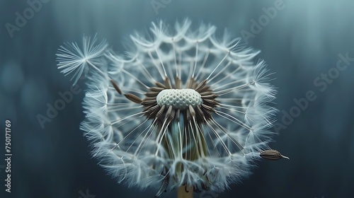 A close-up of a dandelion seed head  with seeds ready to disperse in the wind  symbolizing the cycle of growth and renewal