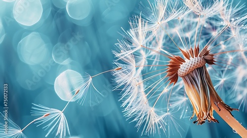 A close-up of a dandelion seed head, with seeds ready to disperse in the wind, symbolizing the cycle of growth and renewal photo