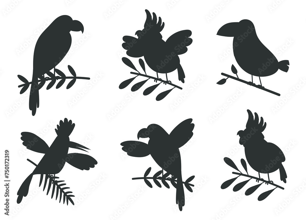 Fototapeta premium Shadow silhouette birds isolated set. Vector graphic design illustration