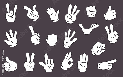 Cartoon comic retro arm hand finger gesture isolated set. Vector flat graphic design illustration