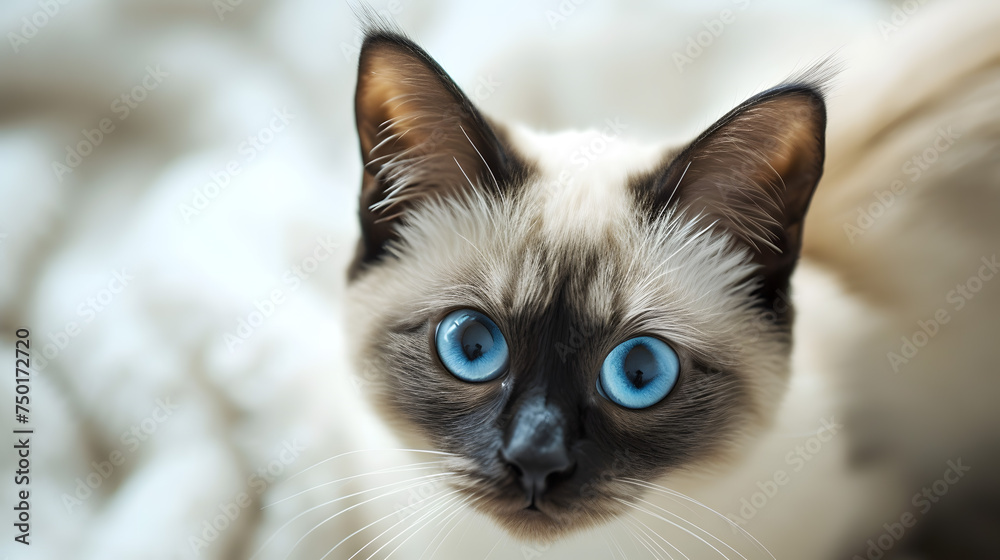 Siamese Cat with Striking Blue Eyes Closeup
