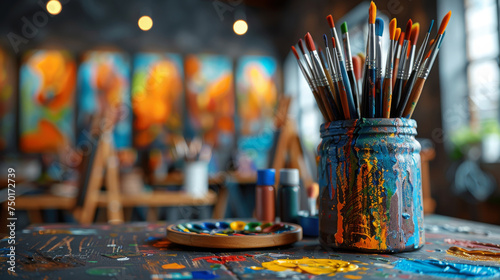 Jar Filled With Paint on Table