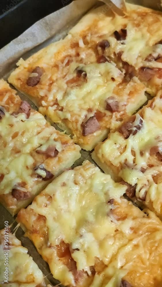 Homemade pizza slices close up. Homemade pizza slices close up.