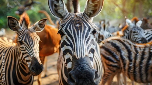 Close-Up of Zebra with Herd in Background