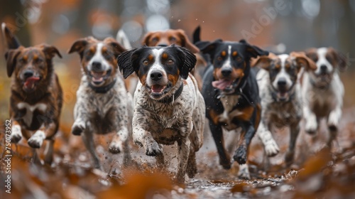 Group of Dogs Running Through Field