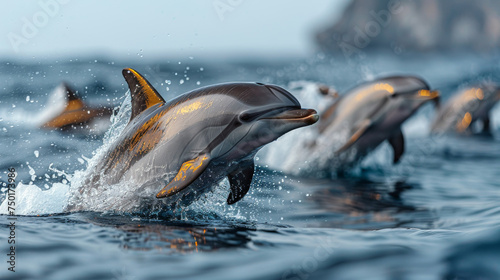 Group of Dolphins Swimming in the Ocean © olegganko