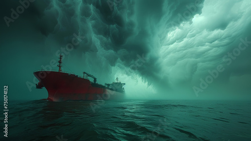 Large Ship Sailing in Vast Ocean
