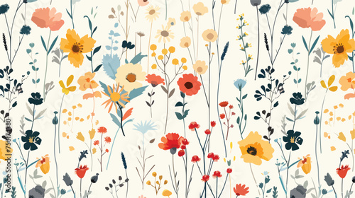 Abstract seamless pattern with primitive wildflowers