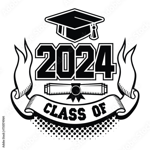 2024 class graduate. The concept of decorate congratulation for school graduates. Design for t-shirt, flyer, invitation, greeting card. Illustration, vector,