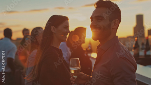 group of people at skybar sunset party, couple, woman, love, beach, people, summer, sunglasses, two, smiling, happiness, together, fun, vacation, friends, family, sea, outdoors, romance, smile, beauty photo