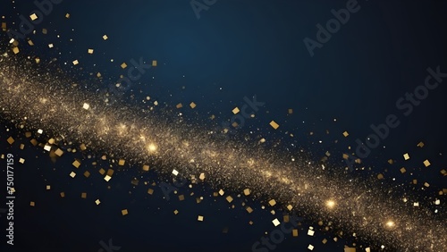 Abstract background with dark blue and gold particle and golden shiny star dust, Christmas feeling, Gold foil texture. Holiday concept. Gold foil texture, postcard. Generative AI   © Sanita