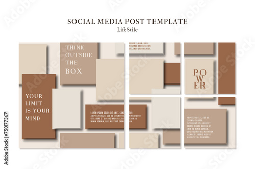 Social media post templates set for business, vector illustration on background. Square posts layouts for personal blog.