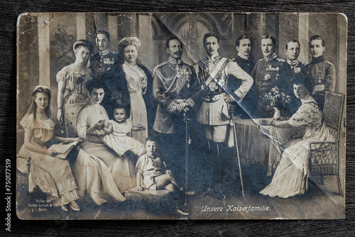 Very old retro postcard with Kaiser royal family