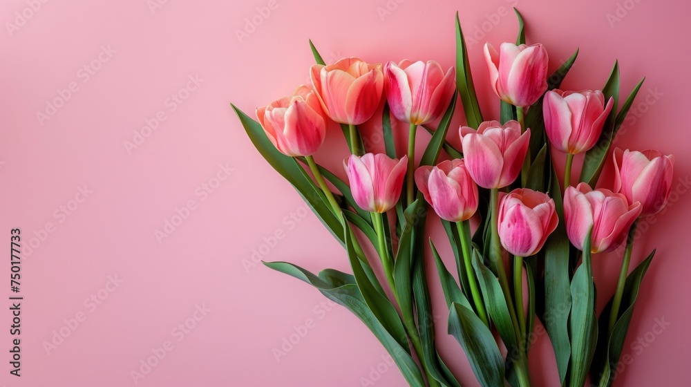Pastel Pink Spring Tulip Bouquet on Valentine's Day and Easter Backdrop Generative AI