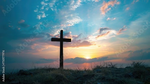 silhouette of a cross of faith, Easter day,Concept of rebirth, rebirth © buraratn