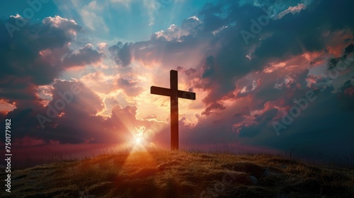 silhouette of a cross of faith, Easter day,Concept of rebirth, rebirth