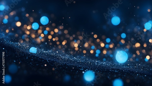 Glitter light blue particles stage and light shine abstract background. Flickering particles with bokeh effect. Blue glow particle abstract bokeh background; Generative AI	
 photo