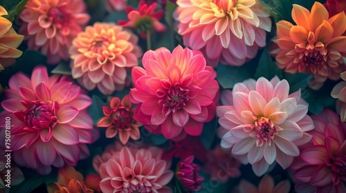 Dahlia Flowers Highlighted: A Colorful Mix for Inspiration Generative AI