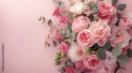 Pink Blossoms - Elegant Wedding Flower Bouquet on Light Background Generative AI © Alex