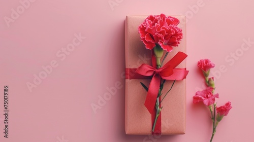 Mother s Day Surprise  Red Mini Carnation and Gift Box Generative AI