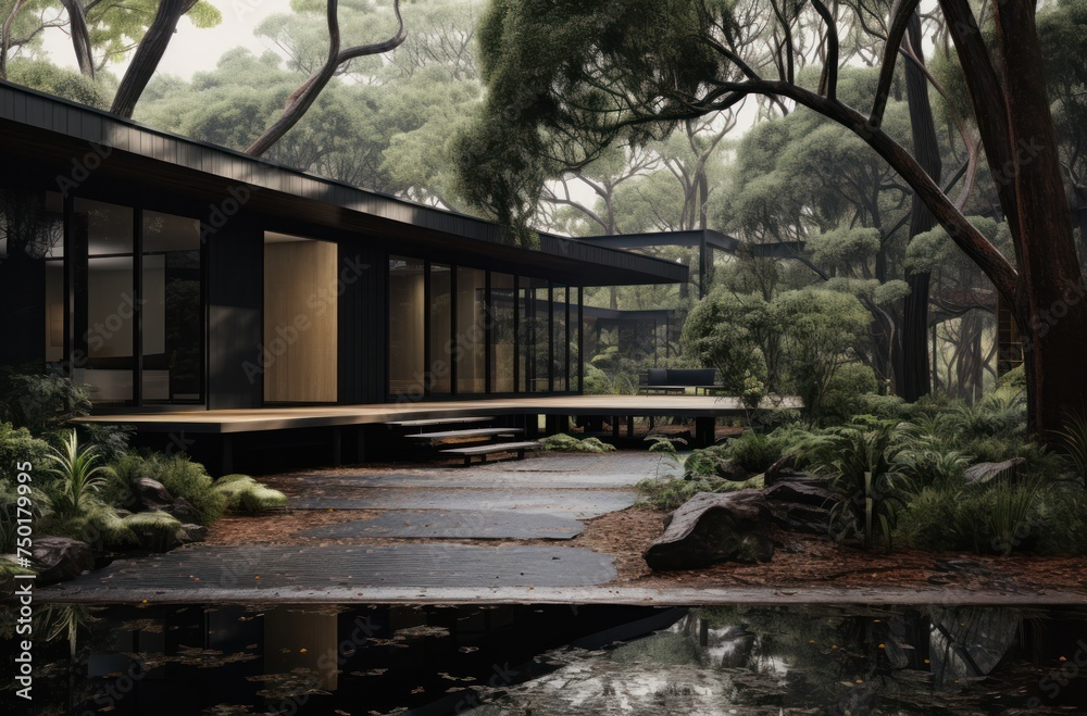 Modern entrance to the black minimalistic house. Modern entrance to the black minimalistic house.