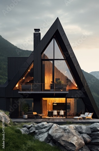 Modern black a-frame house