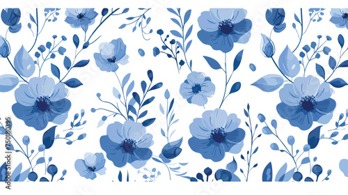 Blue and white cover. Floral seamless pattern. Vinta photo