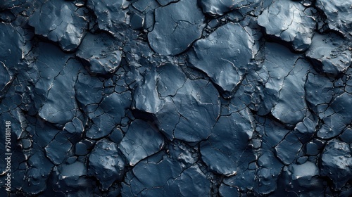  a close up of a rock wall with cracks and cracks on the surface of the rock and the surface of the rock is blue and has white paint on it.