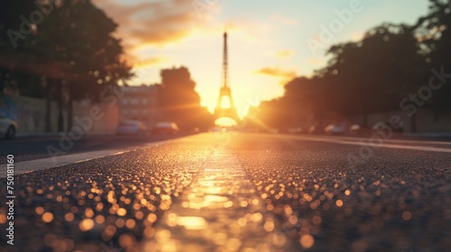 Eiffel Tower in Paris, France at sunset in a blurry style
