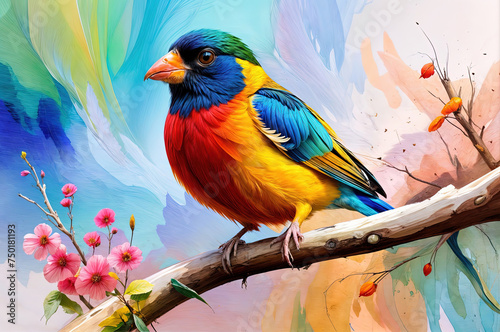 Colorful bird on a tree branch