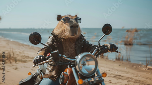 capybara rides motorbike