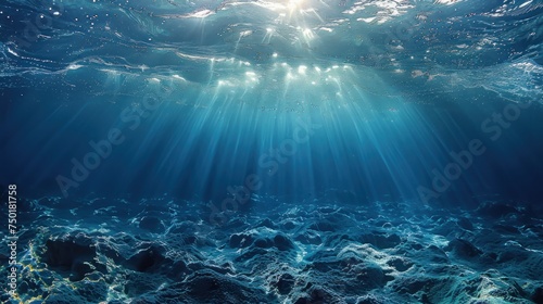 The dark blue sea surface seen from underwater