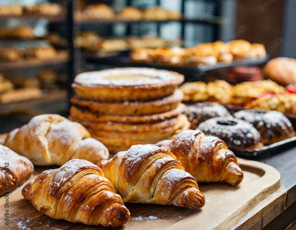 Various baked goods and products beautifully arranged in a bakery