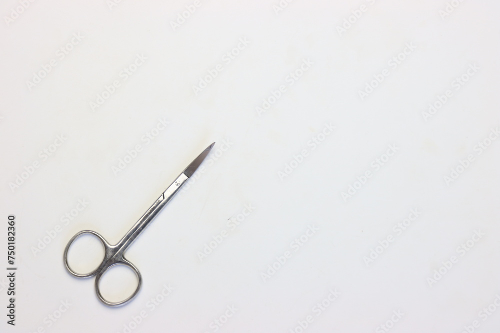 Surgical scissors in a white background 