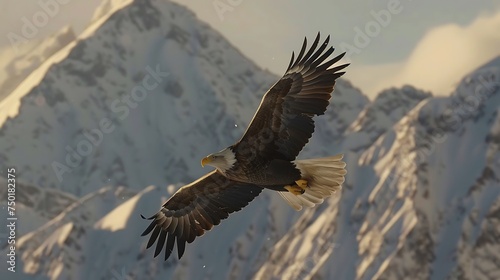 A majestic eagle soaring high above the mountains, symbolizing freedom and the grandeur of the natural world