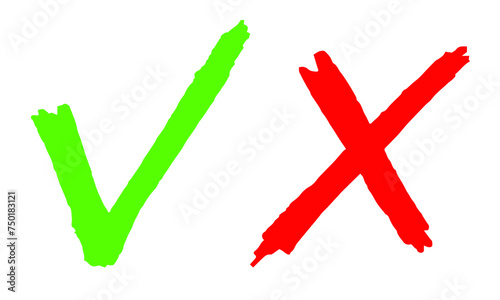 Tick and Cross Icons on Transparent or White Background. Wrong and Correct Symbols. YES and NO Icons for Decision-Making. Voting Choices Green YES and Red NO Symbols. Vector Illustration.