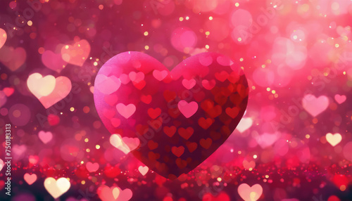 Valentine's Day background, red heart with blurry bokeh background
