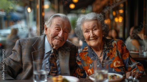 Elderly Couple Enjoying Meal at Restaurant.