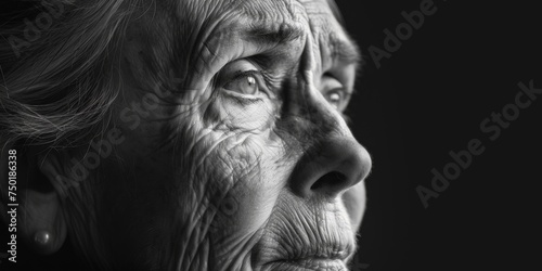elderly woman close-up portrait black and white photo Generative AI