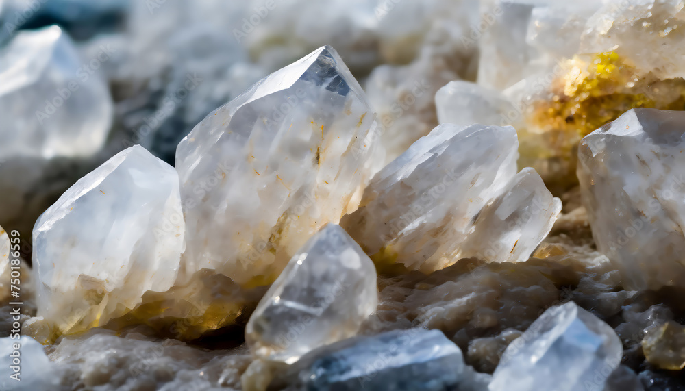 Close-up shot of quartz stones. Natural stones texture. Beautiful natural crystals gemstone
