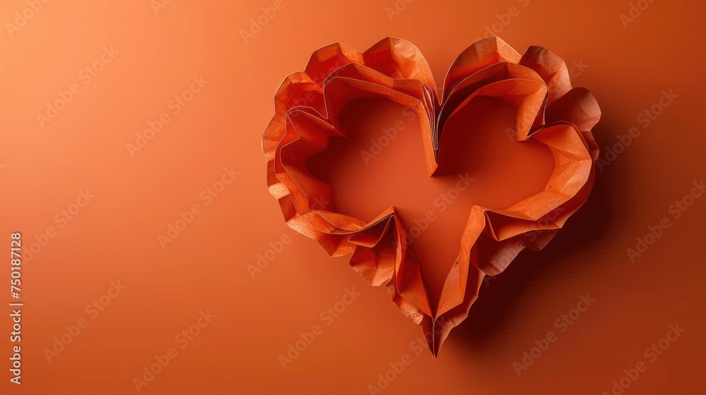 a heart shaped piece of paper sitting on top of an orange surface with a hole in the middle of the paper that has been folded in the shape of a heart. a heart shaped piece of paper sitting on top of an orange surface with a hole in the middle of the paper that has been folded in the shape of a heart.