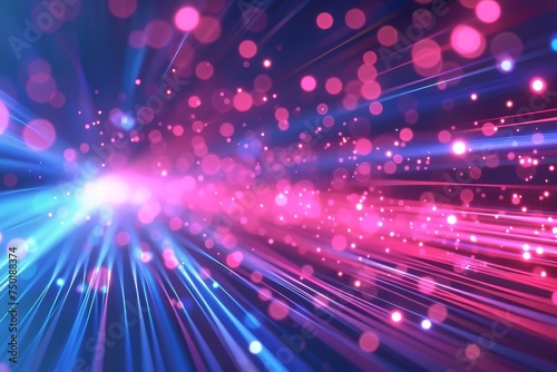 Digital abstract background featuring glowing neon lines and bokeh lights in pink and blue Symbolizing data transfer and connectivity in a vibrant Futuristic setting