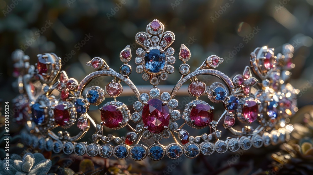 Gold crown with jewels isolated on dark background. British royal symbol of the British monarchy Gold crown with jewels isolated on dark background. British royal symbol of the British monarchy