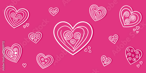 Pink Colors Background with Doodle Hearts for Wall