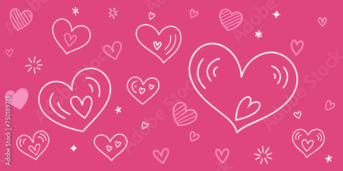 Pink Colors Background with Doodle Hearts for Wall